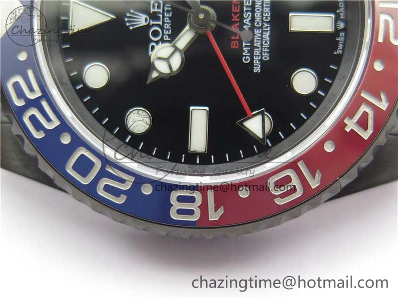 Premium Blaken GMT Master II Red Blue Ceramic DLC GSF Best Edition Black Dial on Jubilee Bracelet A 2593