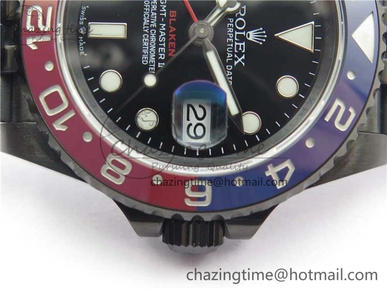 Premium Blaken GMT Master II Red Blue Ceramic DLC GSF Best Edition Black Dial on Jubilee Bracelet A 2593