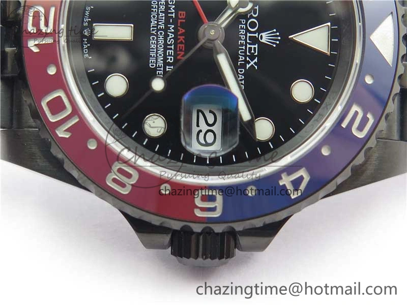 Premium Blaken GMT Master II Red Blue Ceramic DLC GSF Best Edition Black Dial on Jubilee Bracelet A 2593