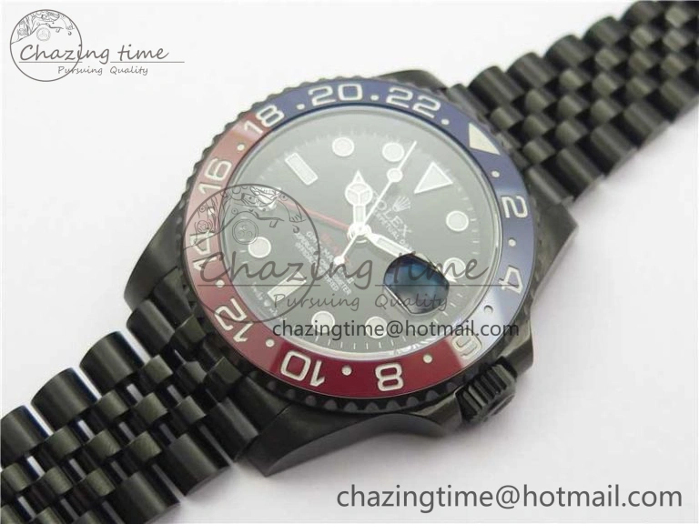 Premium Blaken GMT Master II Red Blue Ceramic DLC GSF Best Edition Black Dial on Jubilee Bracelet A 2593