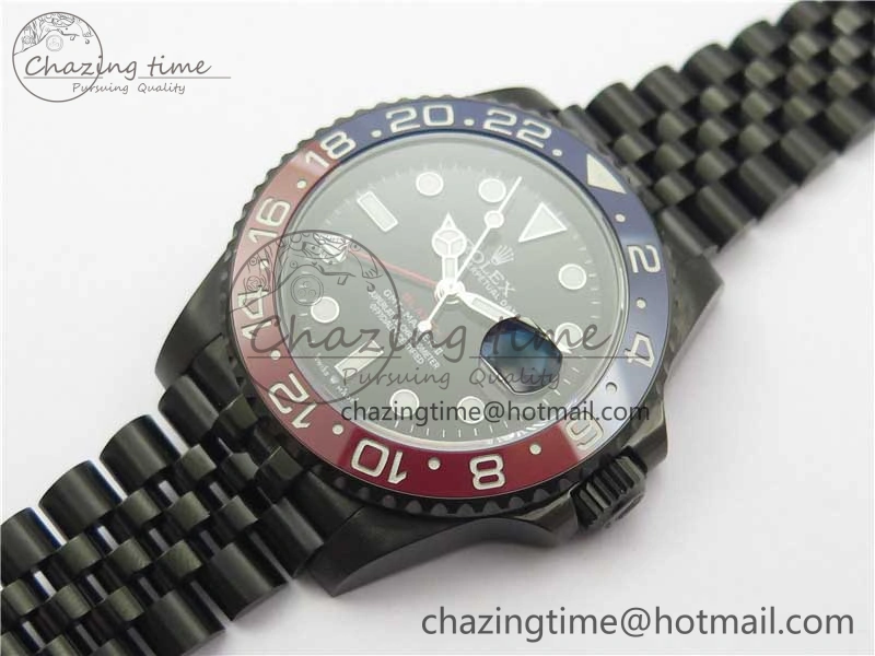 Premium Blaken GMT Master II Red Blue Ceramic DLC GSF Best Edition Black Dial on Jubilee Bracelet A 2593