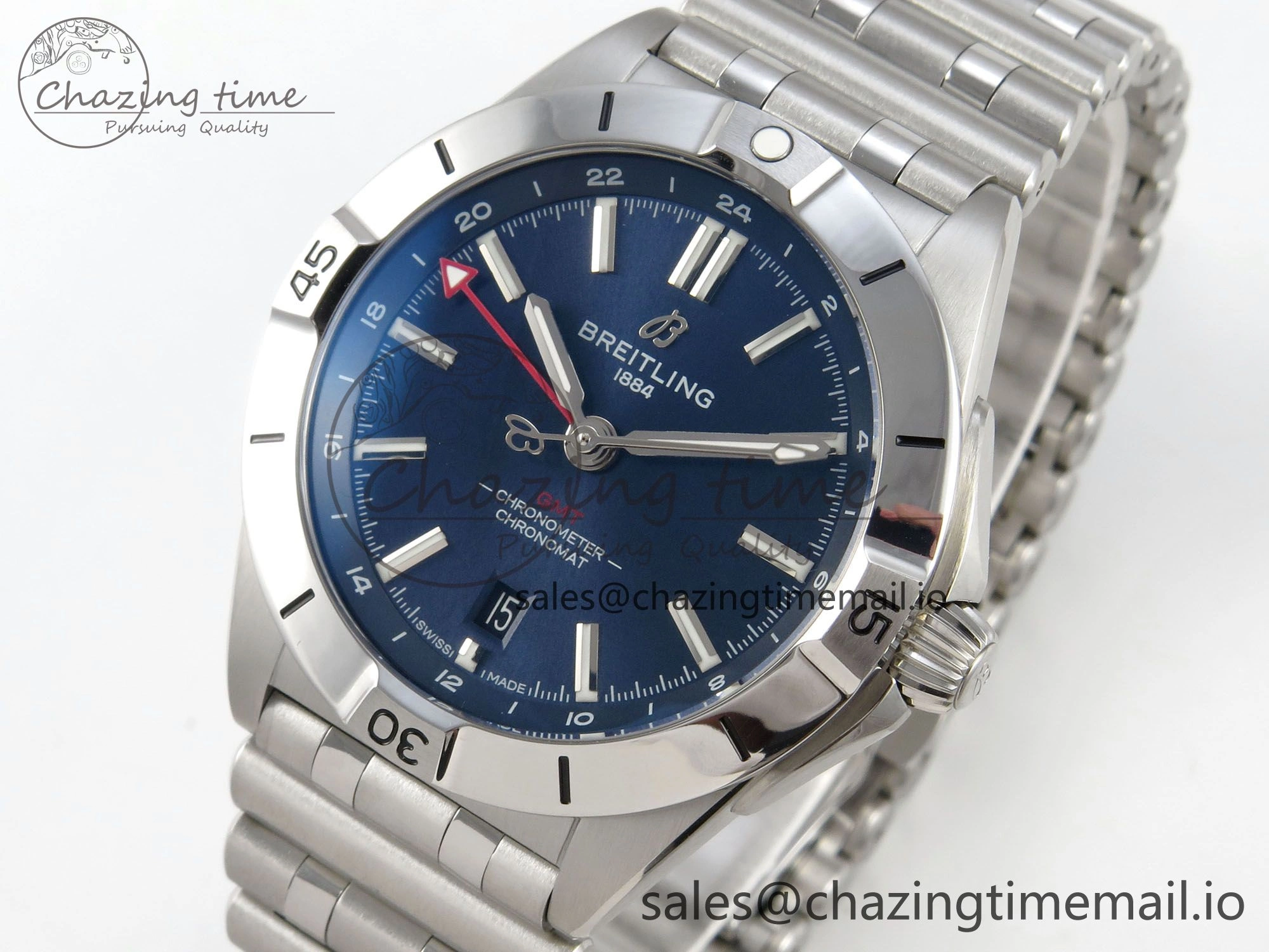 Durable Breitling BLSF Chronomat Automatic 1:1 Best Edition GMT 40mm Blue Dial On SS Bracelet A 5384