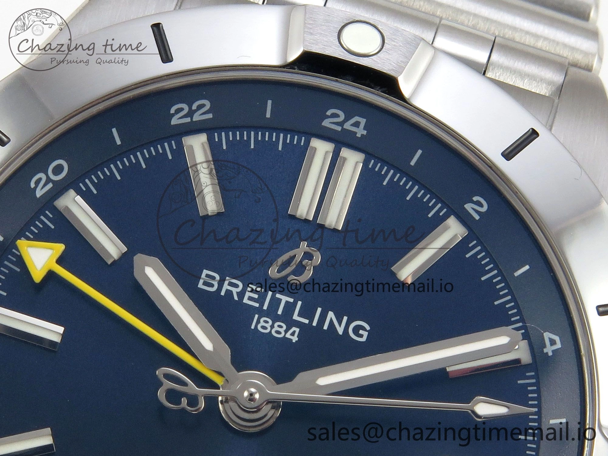 Neat Breitling BLSF Chronomat Automatic 1:1 Best Edition GMT 40mm Blue Dial with Inner Yellow Rim On SS Bracelet 5378