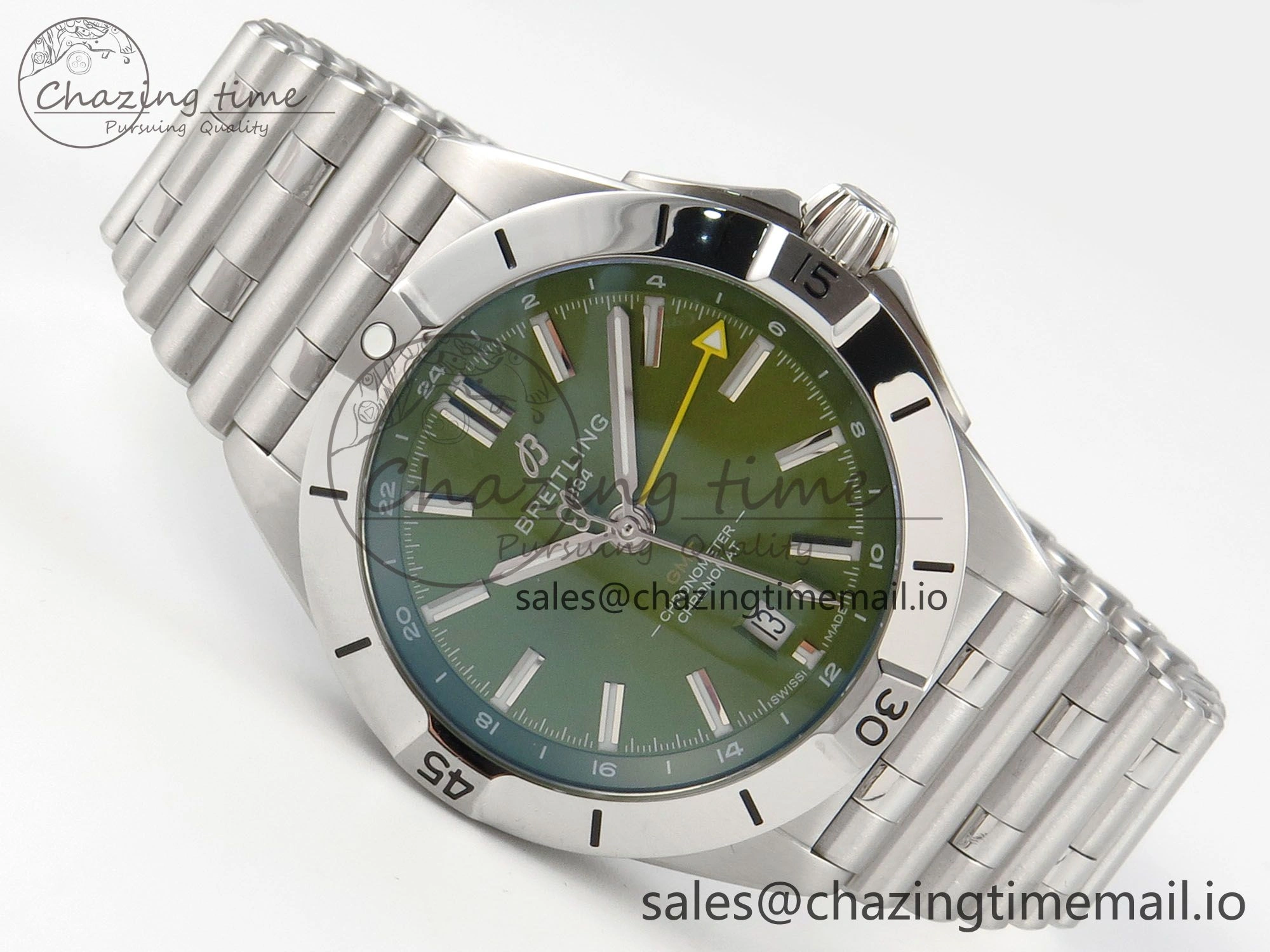 Packable Breitling BLSF Chronomat Automatic 1:1 Best Edition GMT 40mm Green Dial On SS Bracelet A 5383