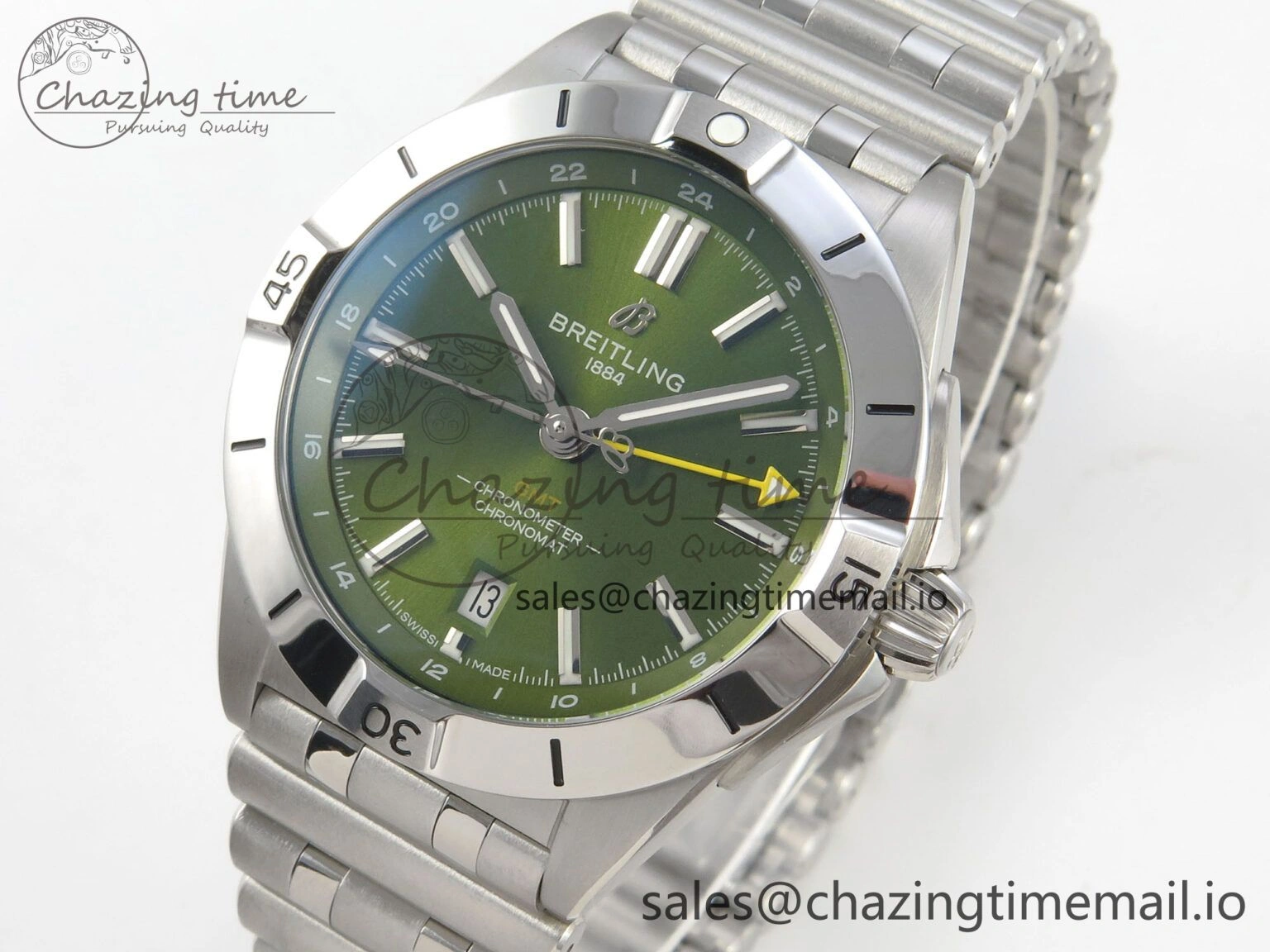 Packable Breitling BLSF Chronomat Automatic 1:1 Best Edition GMT 40mm Green Dial On SS Bracelet A 5383