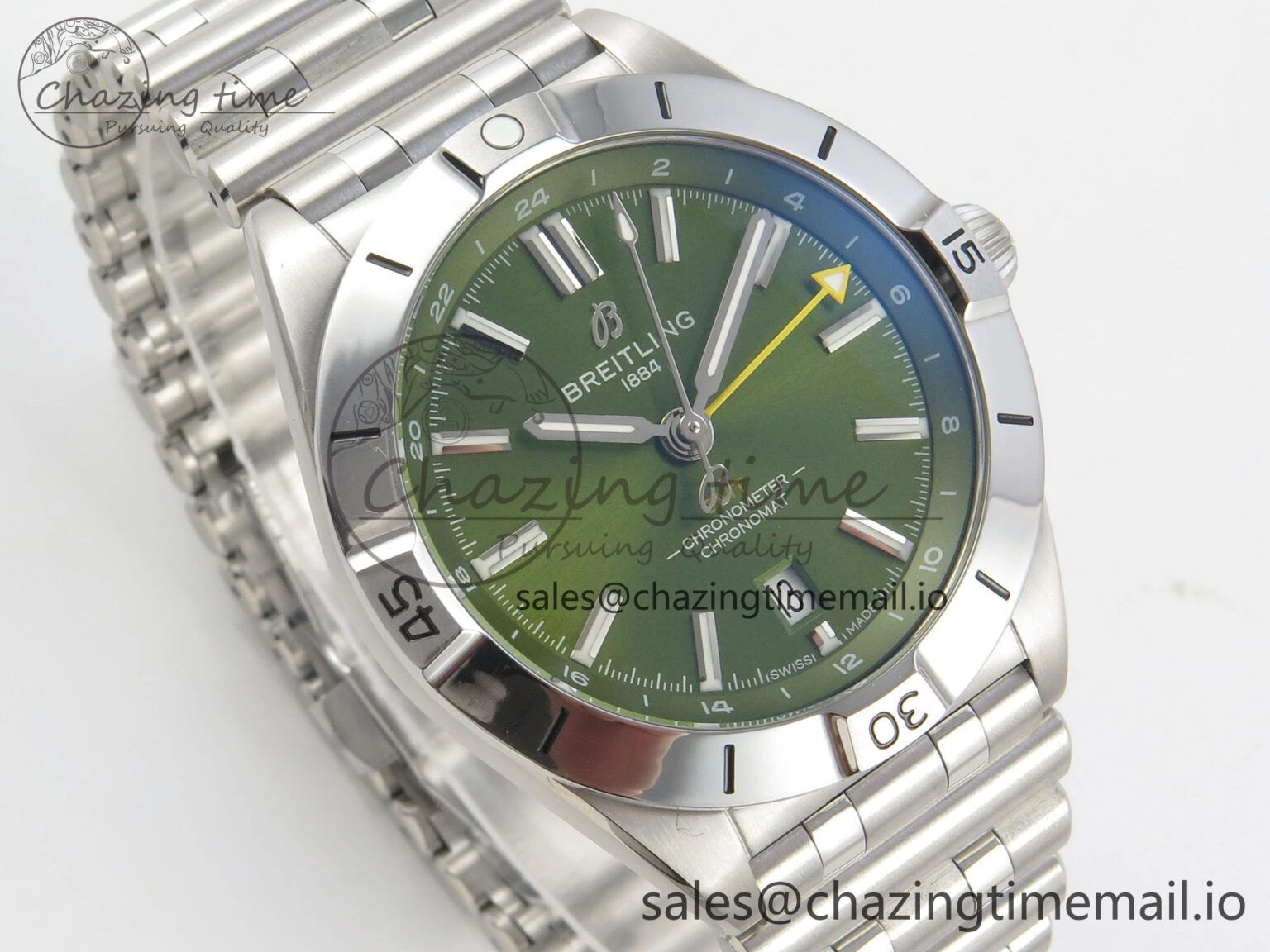 Packable Breitling BLSF Chronomat Automatic 1:1 Best Edition GMT 40mm Green Dial On SS Bracelet A 5383