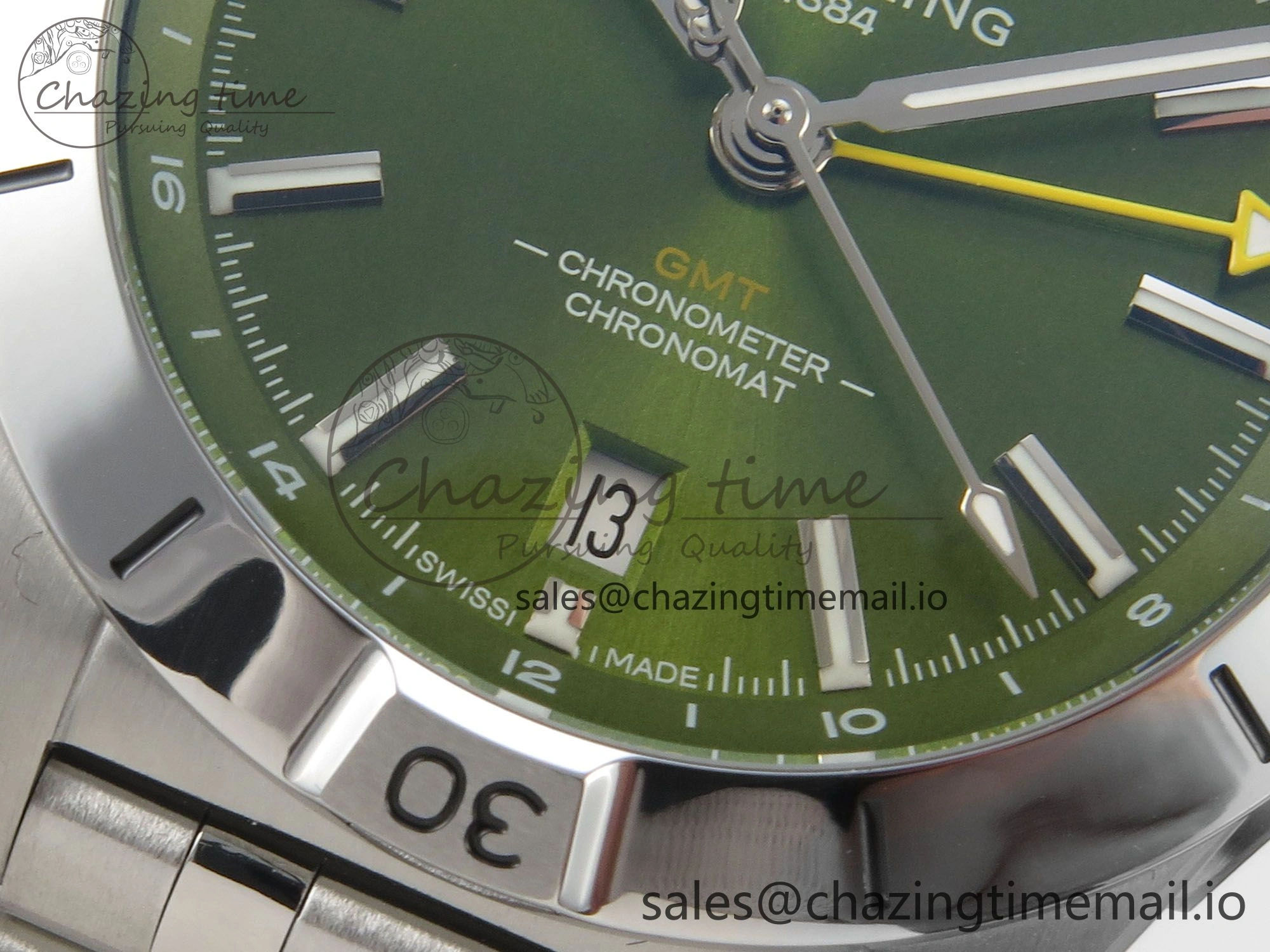 Packable Breitling BLSF Chronomat Automatic 1:1 Best Edition GMT 40mm Green Dial On SS Bracelet A 5383