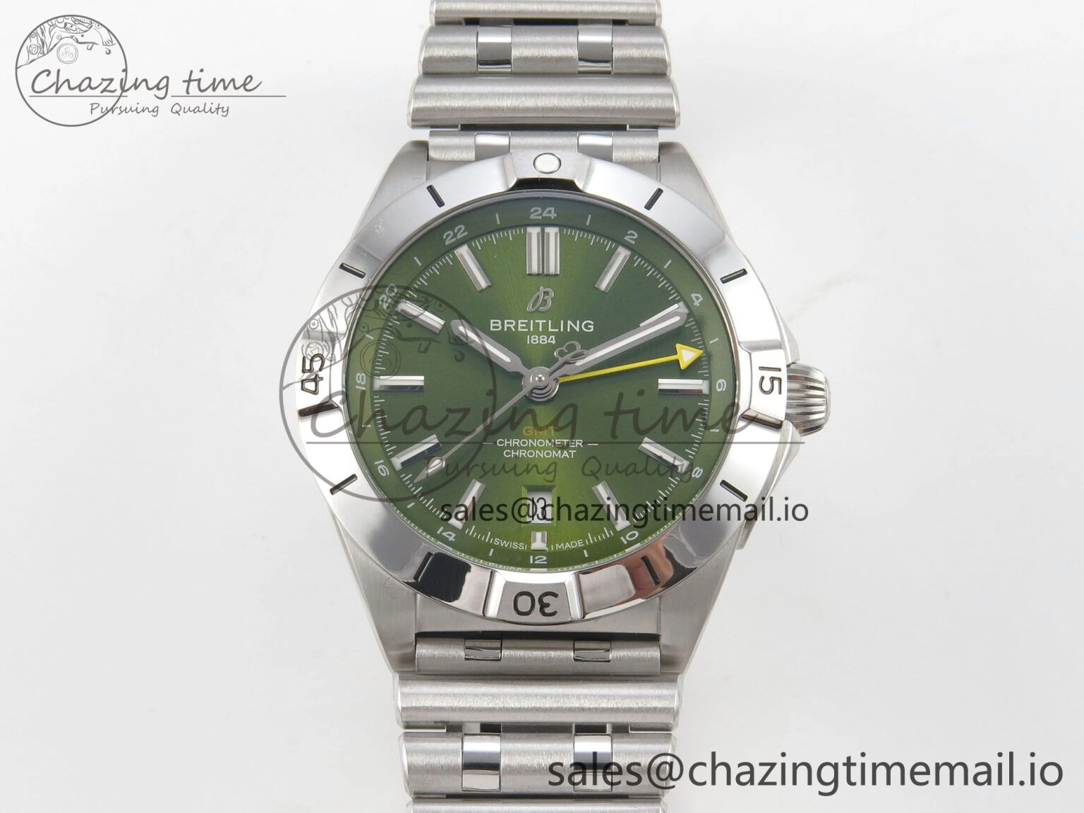 Packable Breitling BLSF Chronomat Automatic 1:1 Best Edition GMT 40mm Green Dial On SS Bracelet A 5383