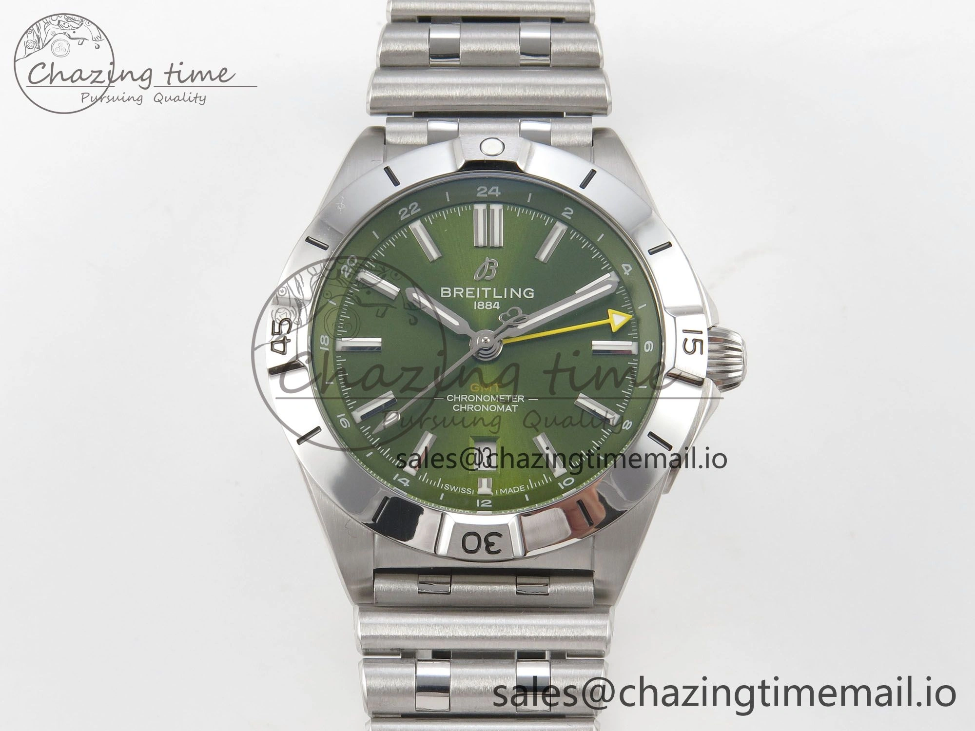 Packable Breitling BLSF Chronomat Automatic 1:1 Best Edition GMT 40mm Green Dial On SS Bracelet A 5383