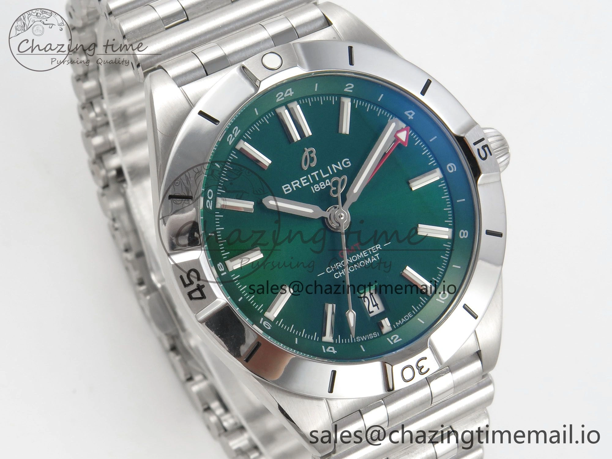 Breitling BLSF Chronomat Automatic 1:1 Best Edition GMT 40mm Green Dial On SS Bracelet A SportInspired 5382