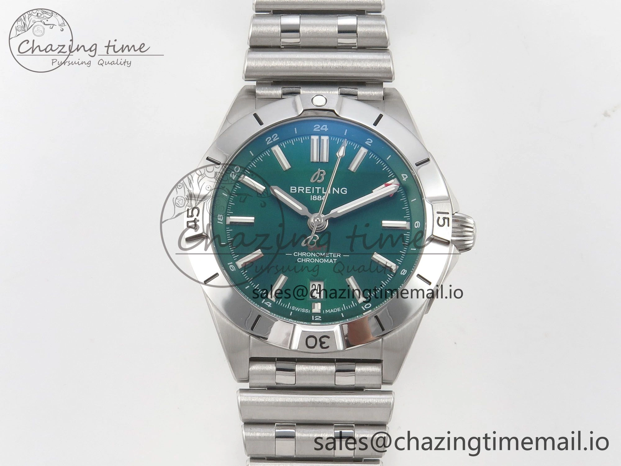 Breitling BLSF Chronomat Automatic 1:1 Best Edition GMT 40mm Green Dial On SS Bracelet A SportInspired 5382