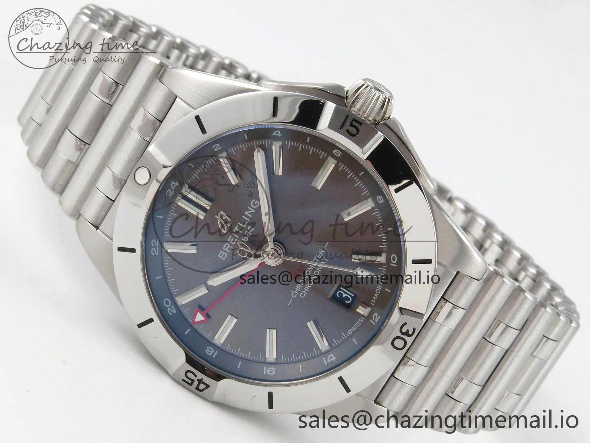 Breitling BLSF Chronomat Automatic 1:1 Best Edition GMT 40mm Grey Dial on SS Bracelet A Tailored 5377
