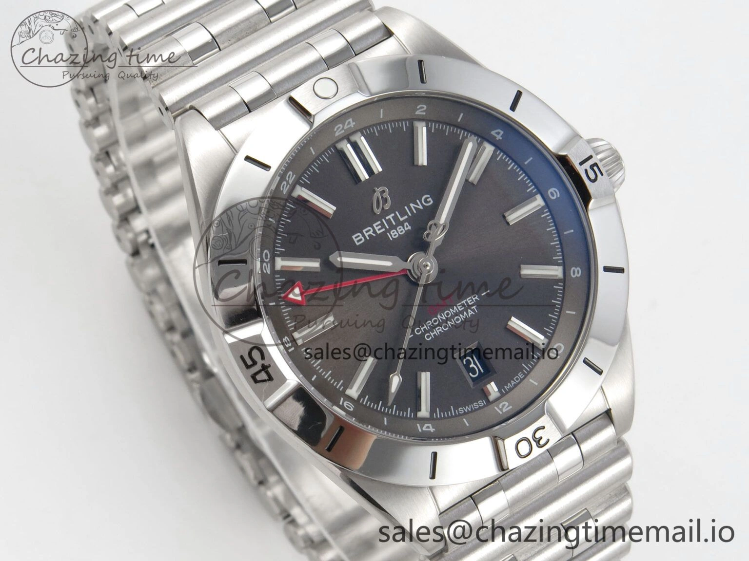 Breitling BLSF Chronomat Automatic 1:1 Best Edition GMT 40mm Grey Dial on SS Bracelet A Tailored 5377