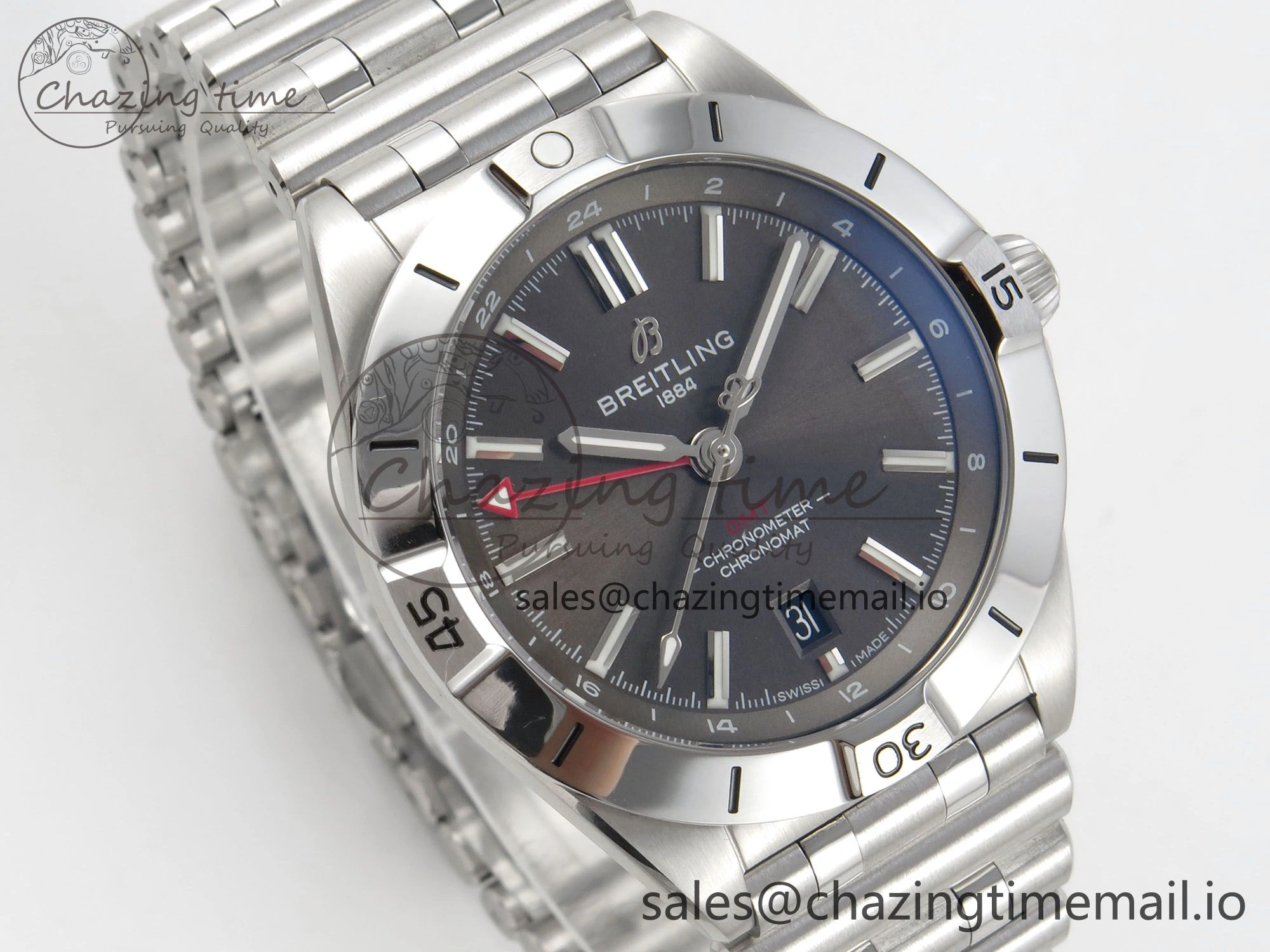 Breitling BLSF Chronomat Automatic 1:1 Best Edition GMT 40mm Grey Dial on SS Bracelet A Tailored 5377