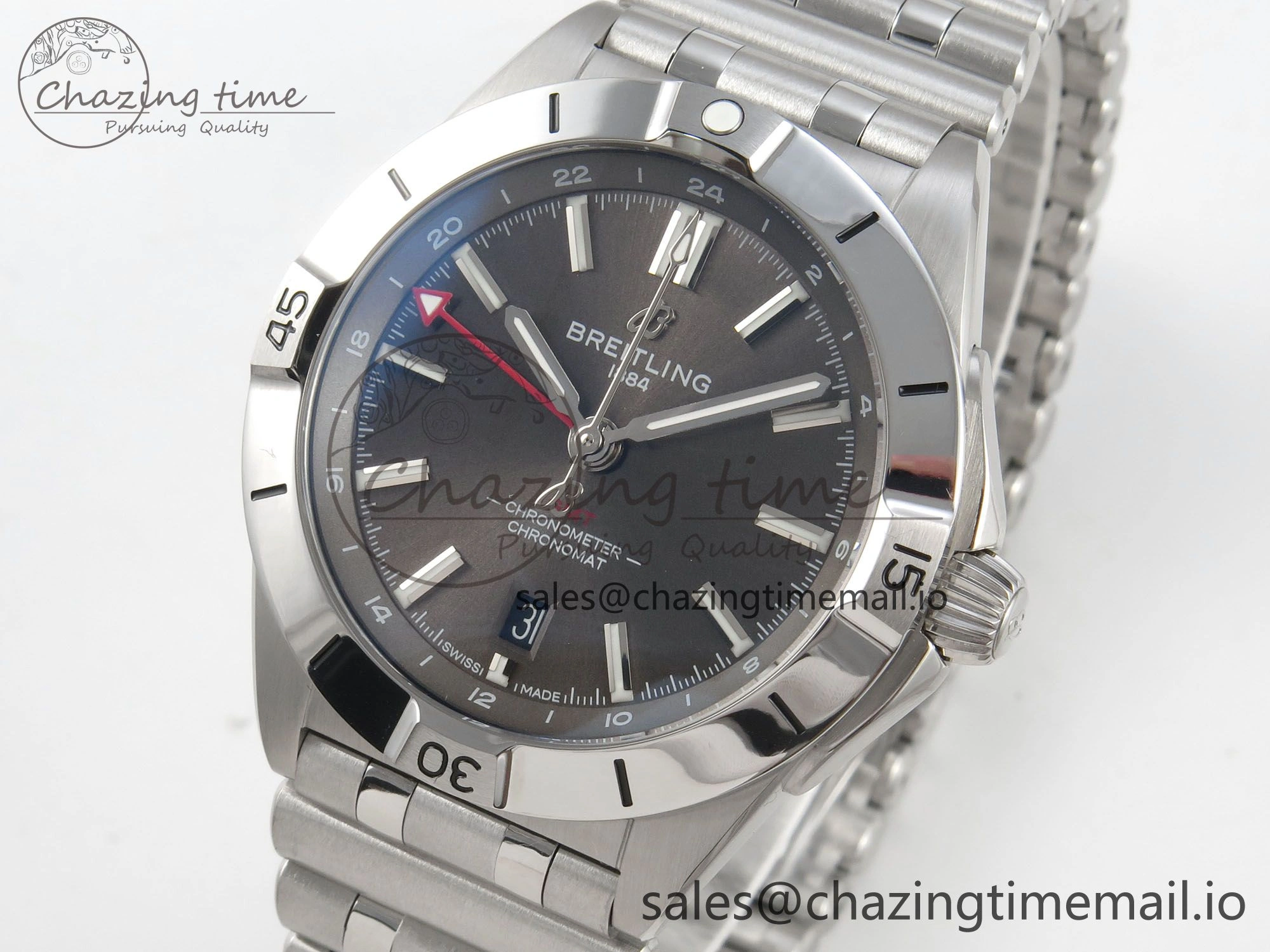 Breitling BLSF Chronomat Automatic 1:1 Best Edition GMT 40mm Grey Dial on SS Bracelet A Tailored 5377