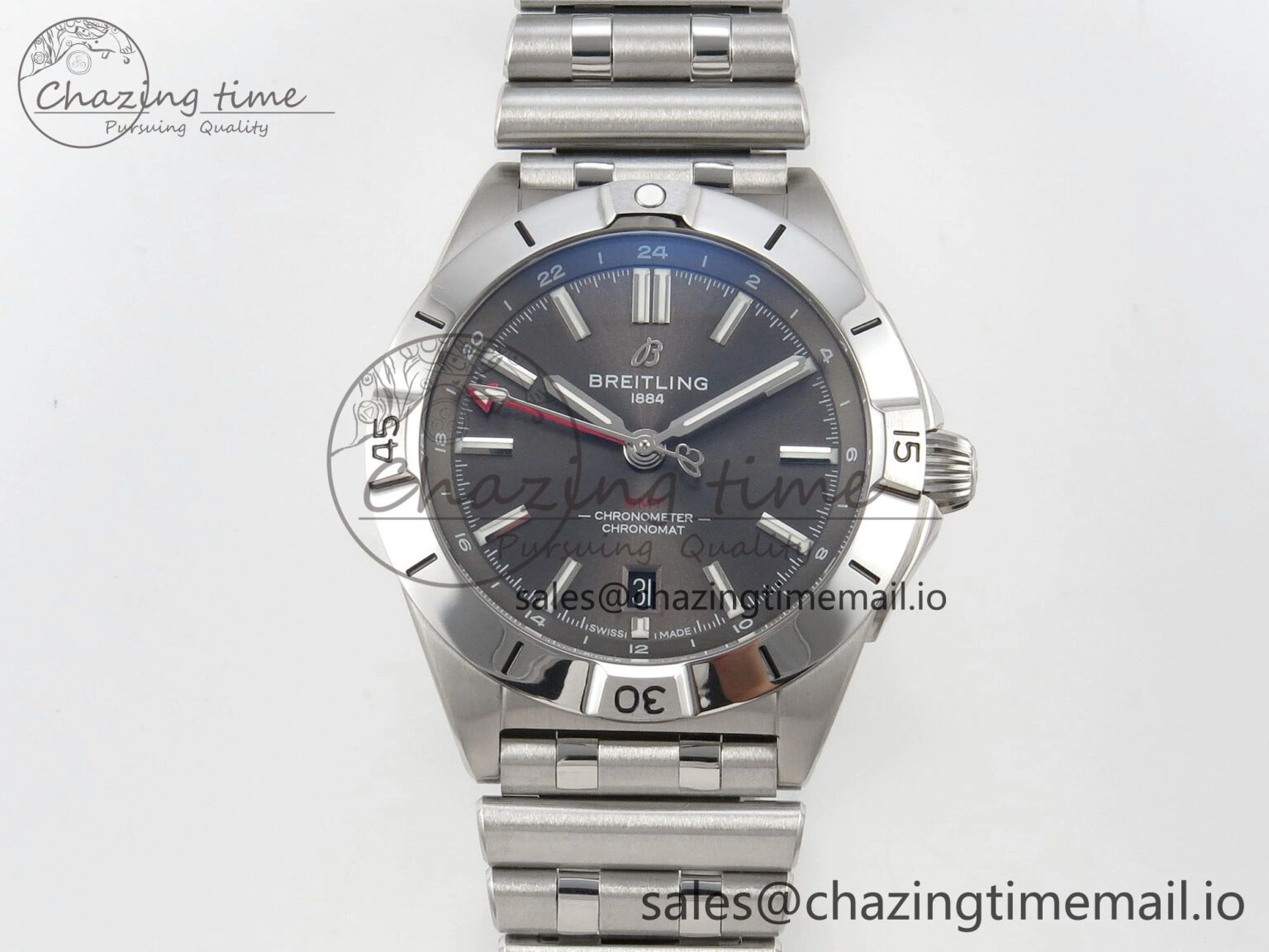 Breitling BLSF Chronomat Automatic 1:1 Best Edition GMT 40mm Grey Dial on SS Bracelet A Tailored 5377