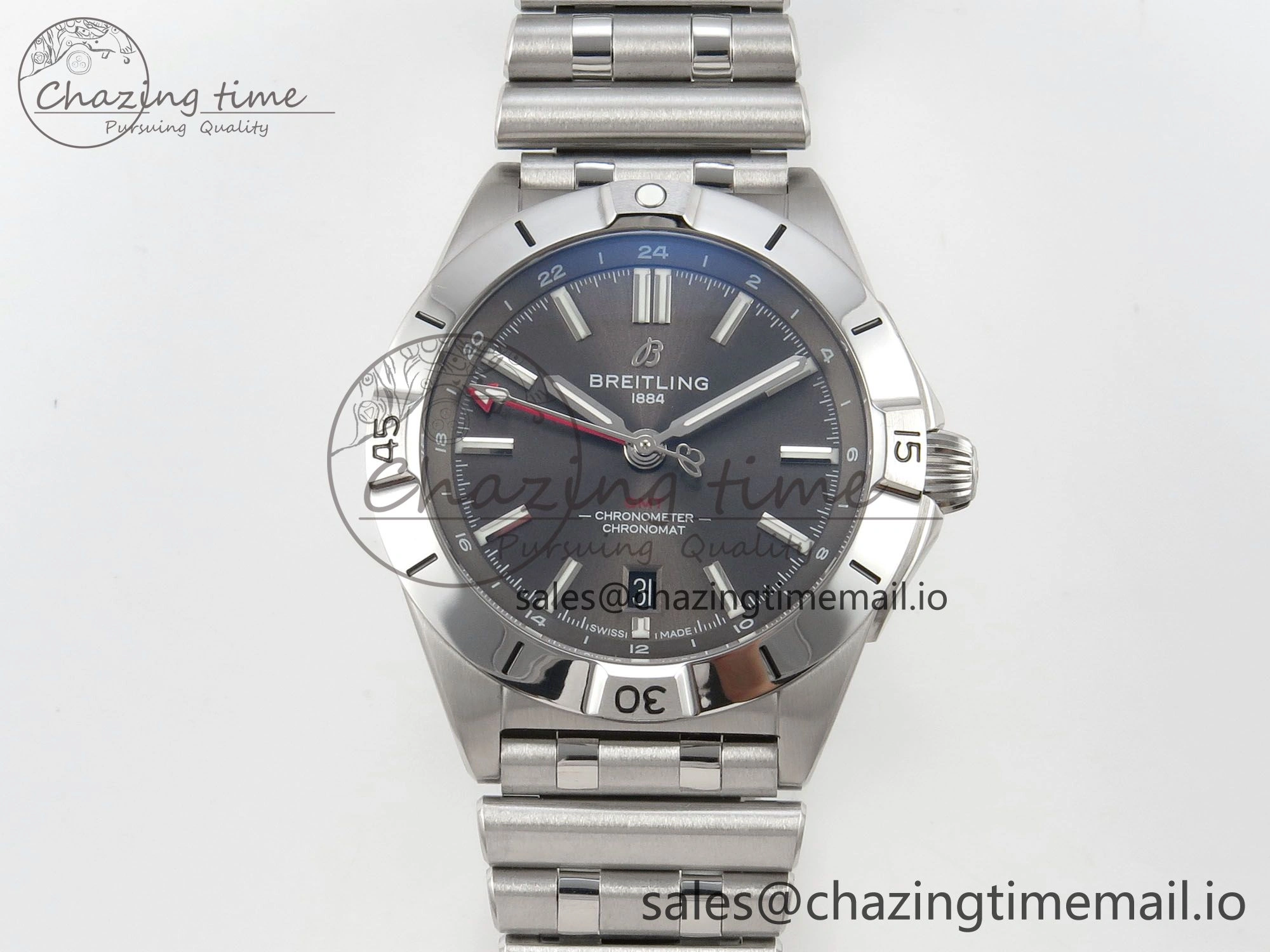 Breitling BLSF Chronomat Automatic 1:1 Best Edition GMT 40mm Grey Dial on SS Bracelet A Tailored 5377