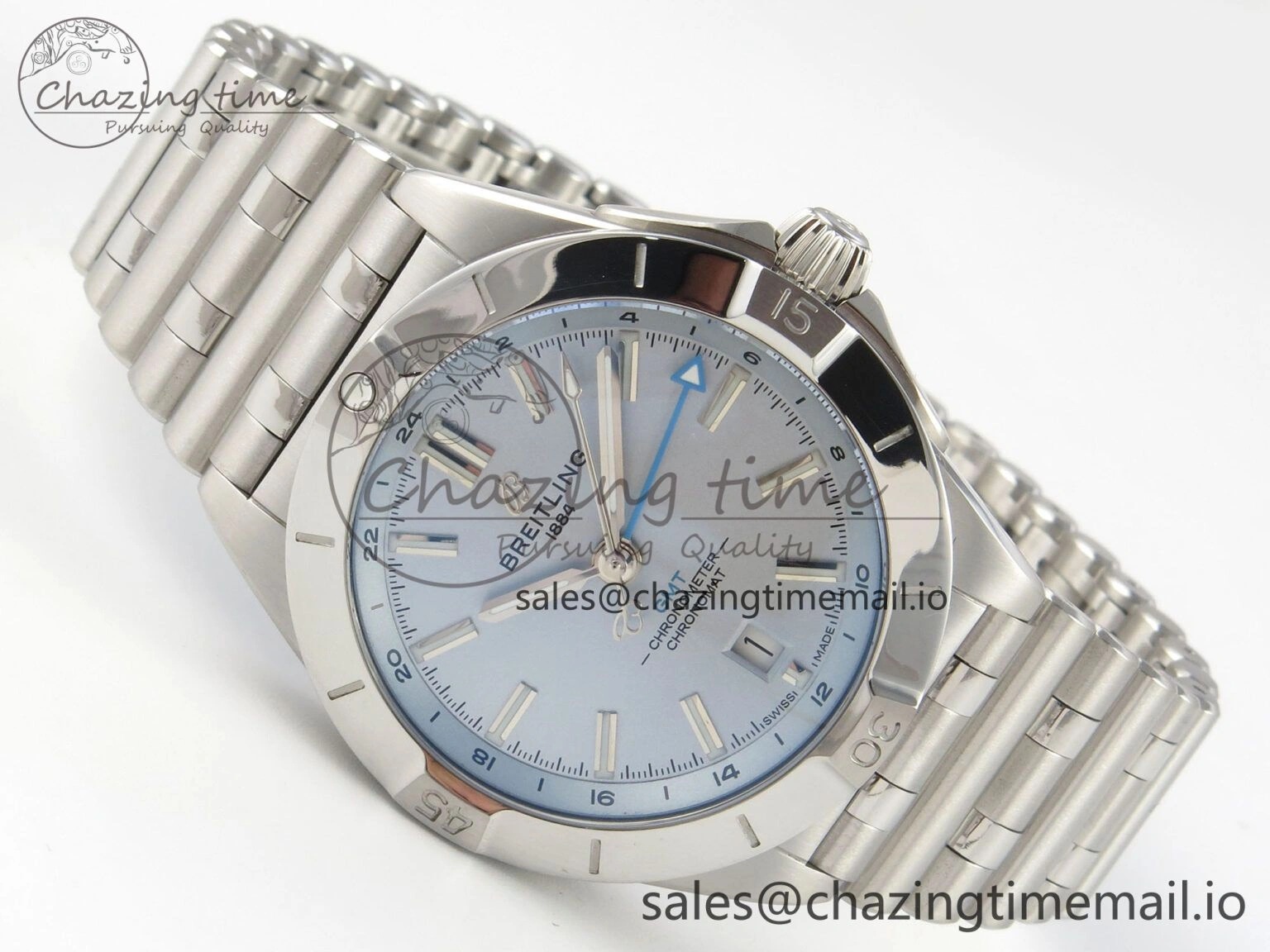 Breitling BLSF Chronomat Automatic 1:1 Best Edition GMT 40mm Ice Blue Dial On SS Bracelet A Seasonal 5379