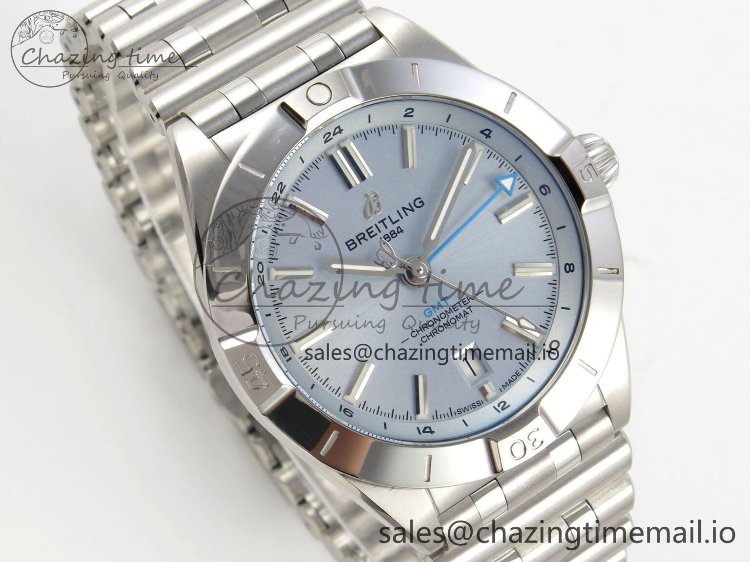Breitling BLSF Chronomat Automatic 1:1 Best Edition GMT 40mm Ice Blue Dial On SS Bracelet A Seasonal 5379