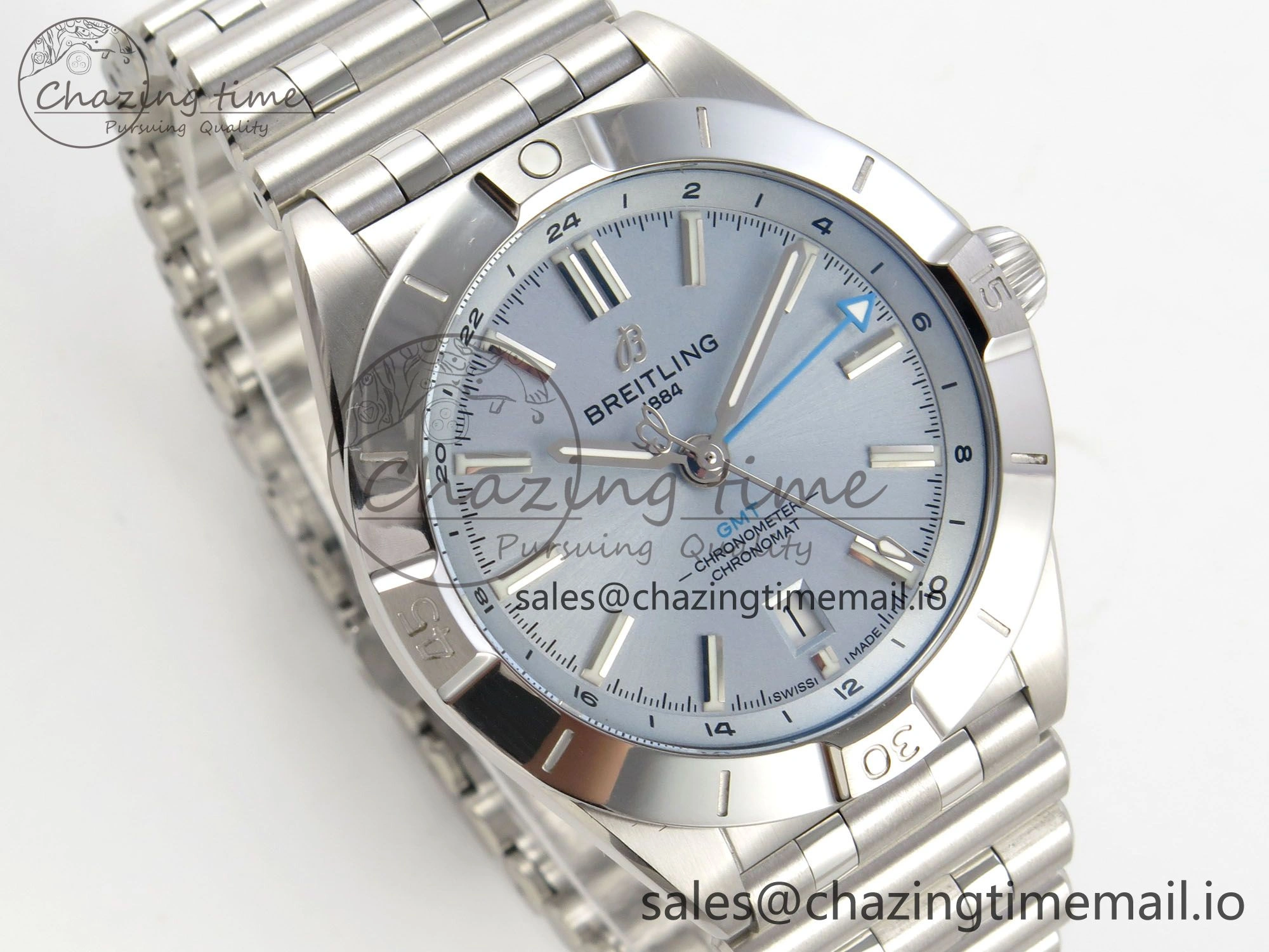 Breitling BLSF Chronomat Automatic 1:1 Best Edition GMT 40mm Ice Blue Dial On SS Bracelet A Seasonal 5379