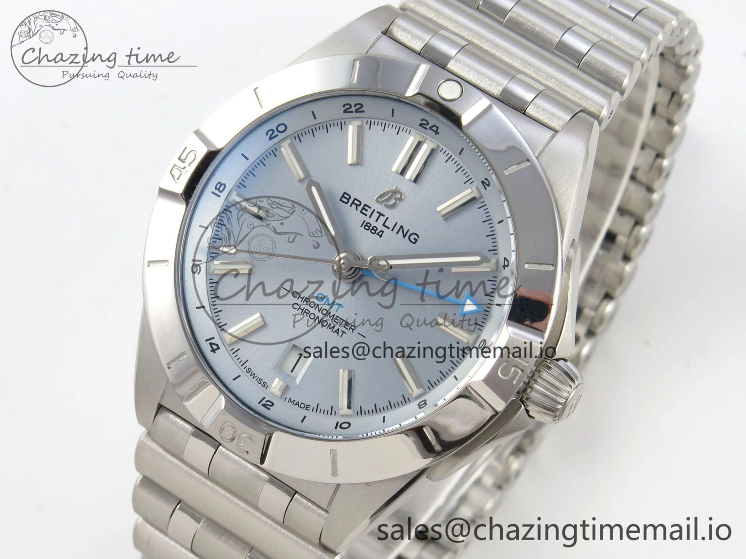 Breitling BLSF Chronomat Automatic 1:1 Best Edition GMT 40mm Ice Blue Dial On SS Bracelet A Seasonal 5379