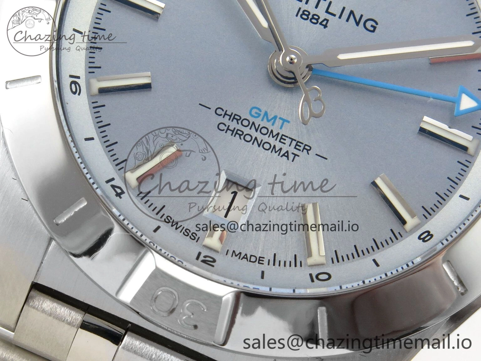 Breitling BLSF Chronomat Automatic 1:1 Best Edition GMT 40mm Ice Blue Dial On SS Bracelet A Seasonal 5379