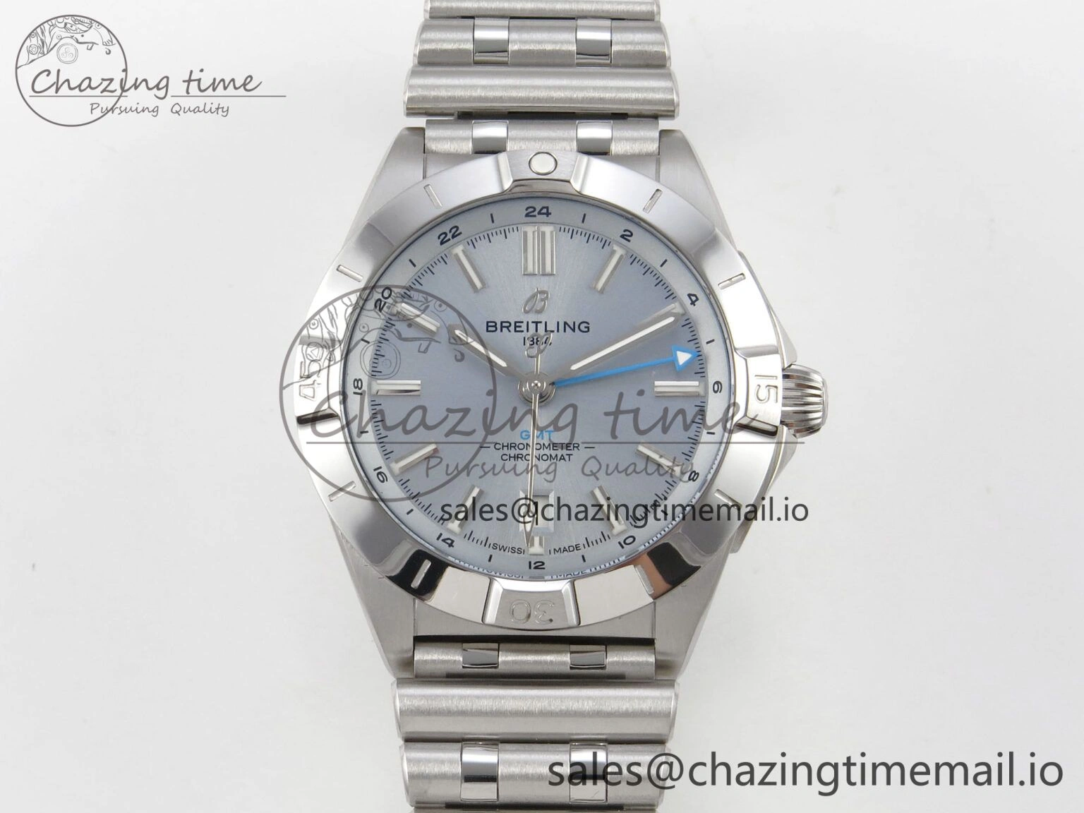 Breitling BLSF Chronomat Automatic 1:1 Best Edition GMT 40mm Ice Blue Dial On SS Bracelet A Seasonal 5379