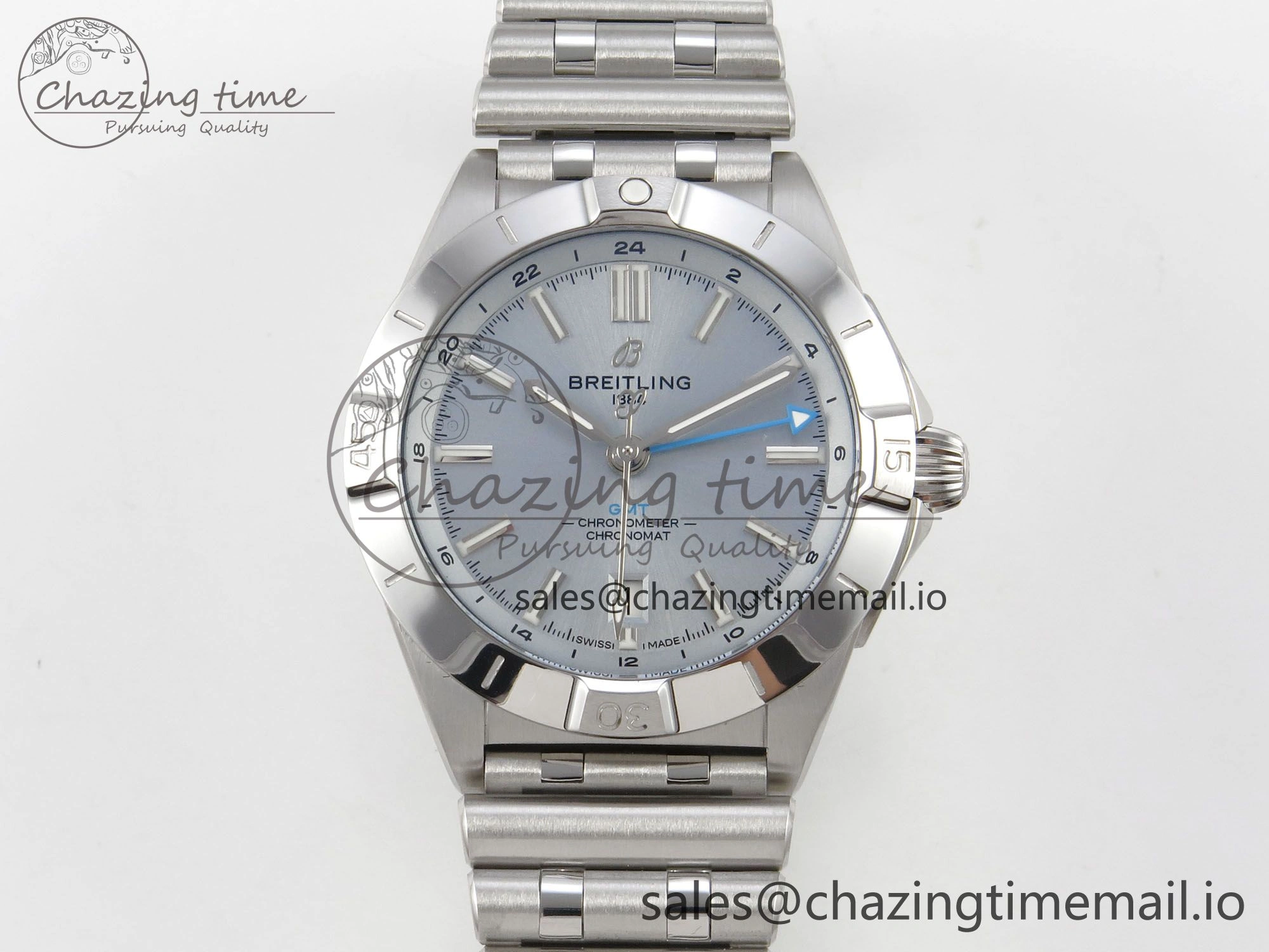 Breitling BLSF Chronomat Automatic 1:1 Best Edition GMT 40mm Ice Blue Dial On SS Bracelet A Seasonal 5379