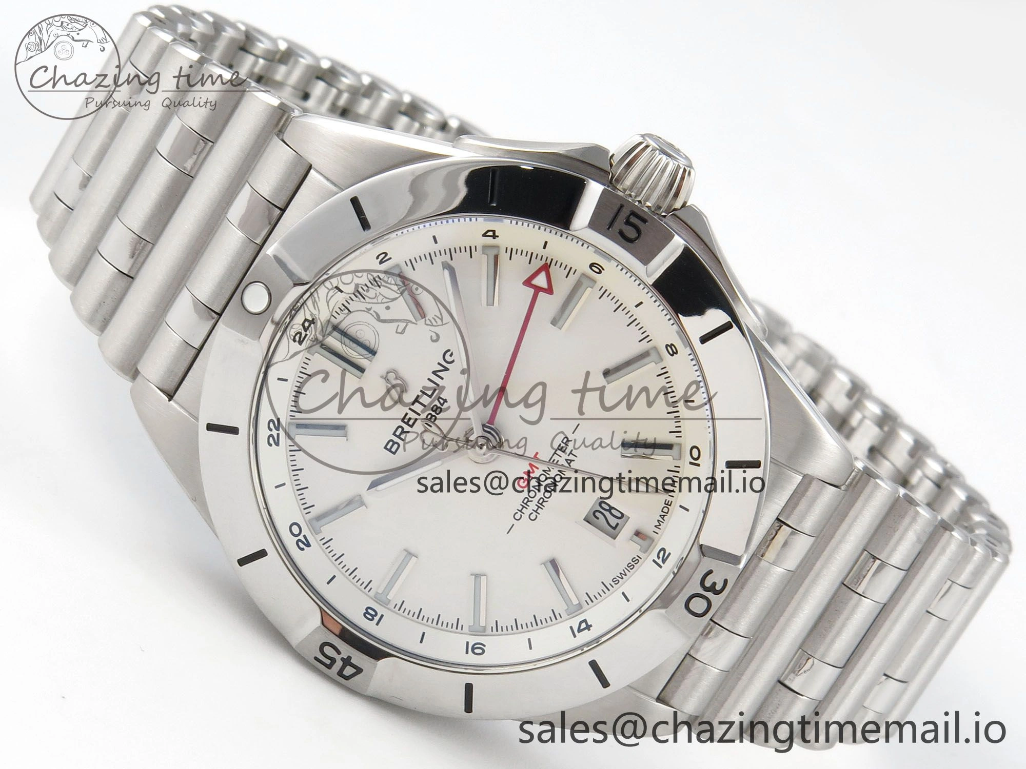 Breitling BLSF Chronomat Automatic 1:1 Best Edition GMT 40mm White Dial On SS Bracelet A ZeroBulk 5380