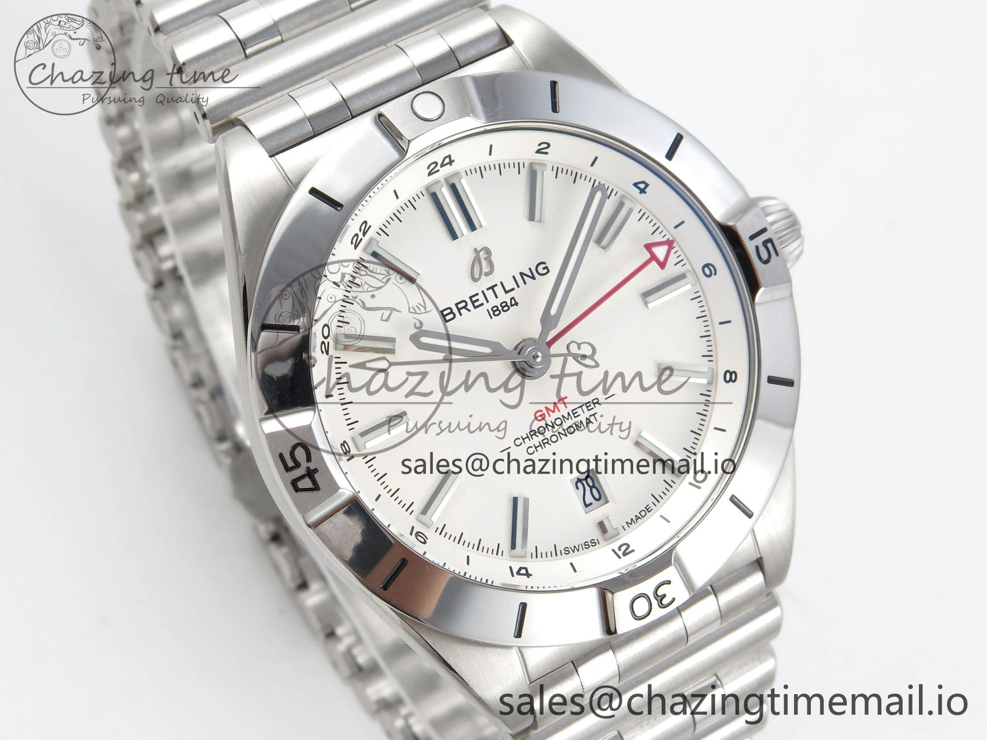 Breitling BLSF Chronomat Automatic 1:1 Best Edition GMT 40mm White Dial On SS Bracelet A ZeroBulk 5380