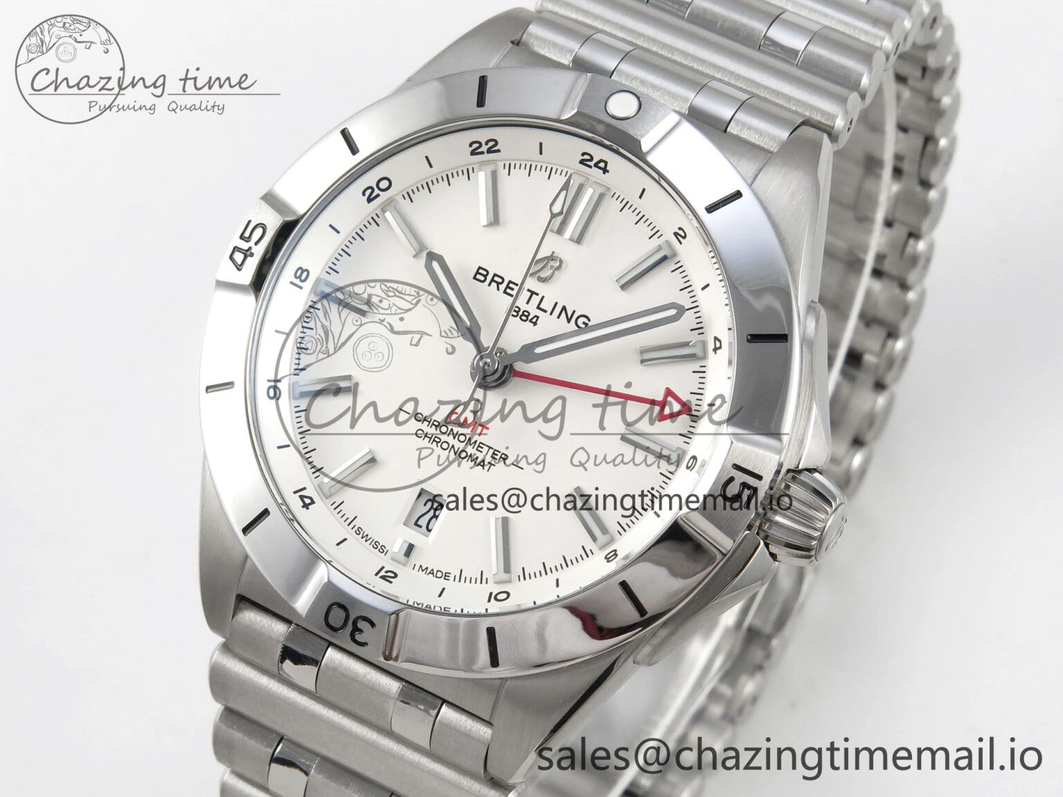 Breitling BLSF Chronomat Automatic 1:1 Best Edition GMT 40mm White Dial On SS Bracelet A ZeroBulk 5380