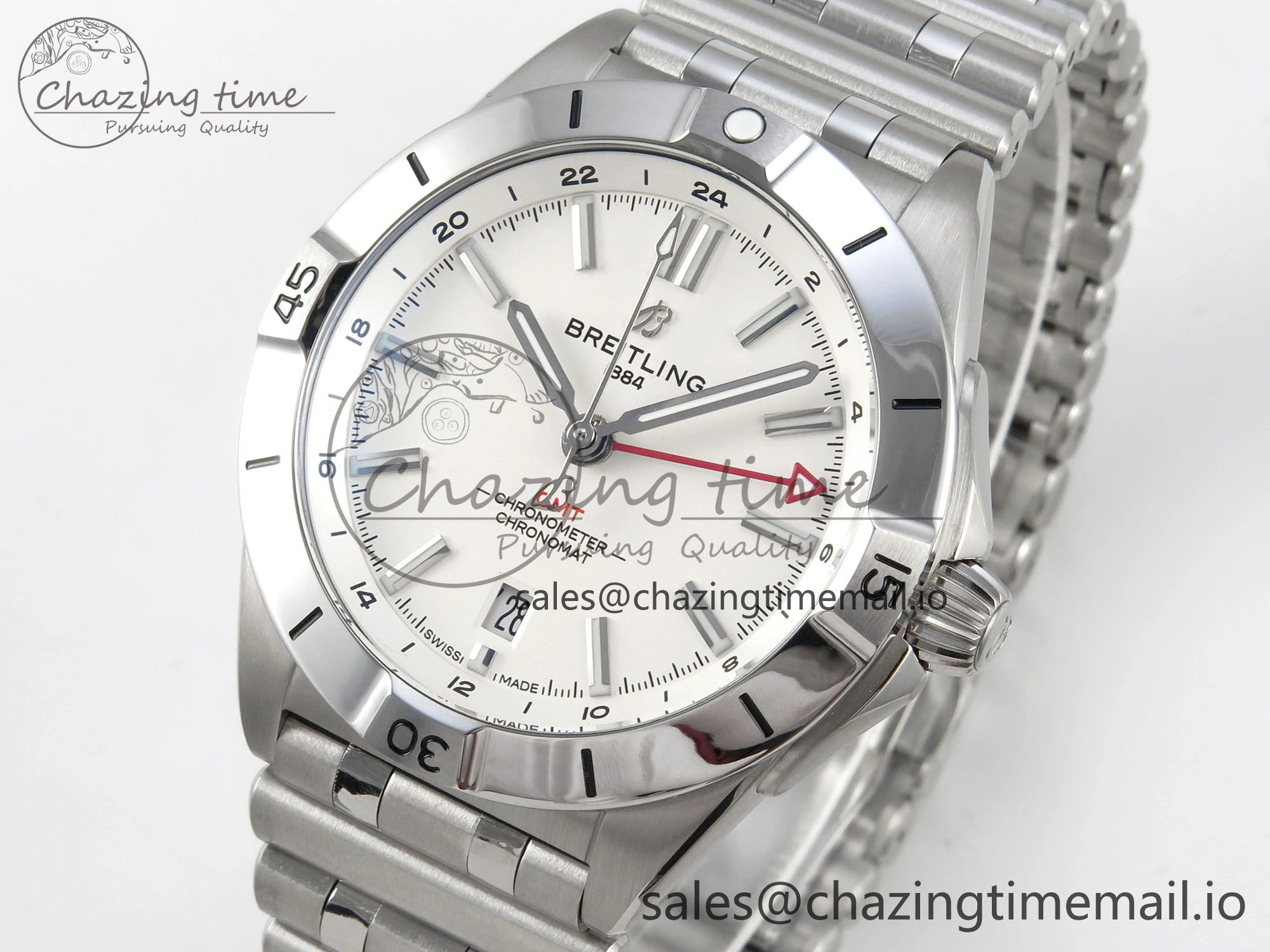 Breitling BLSF Chronomat Automatic 1:1 Best Edition GMT 40mm White Dial On SS Bracelet A ZeroBulk 5380