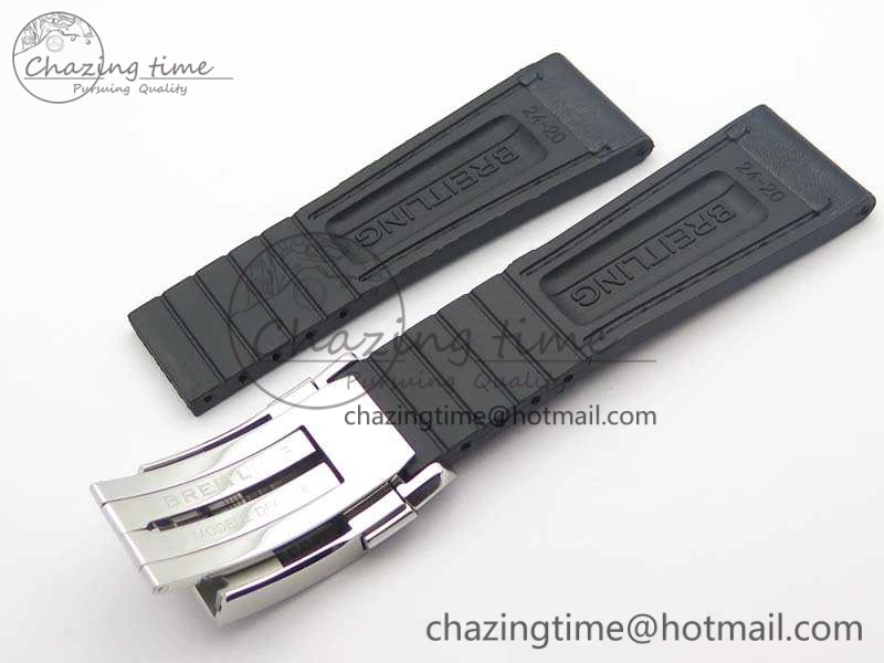 Breitling Black Gummy Rubber Strap 24 20 And Genuine Clasp ModernLook 4149