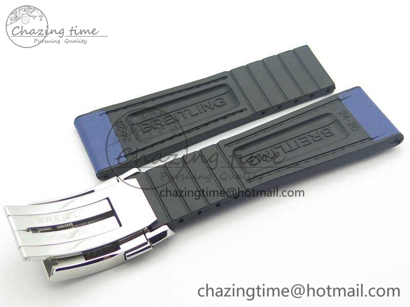 Versatile Breitling Blue Gummy Rubber Strap 24 20 And Genuine Clasp 4148