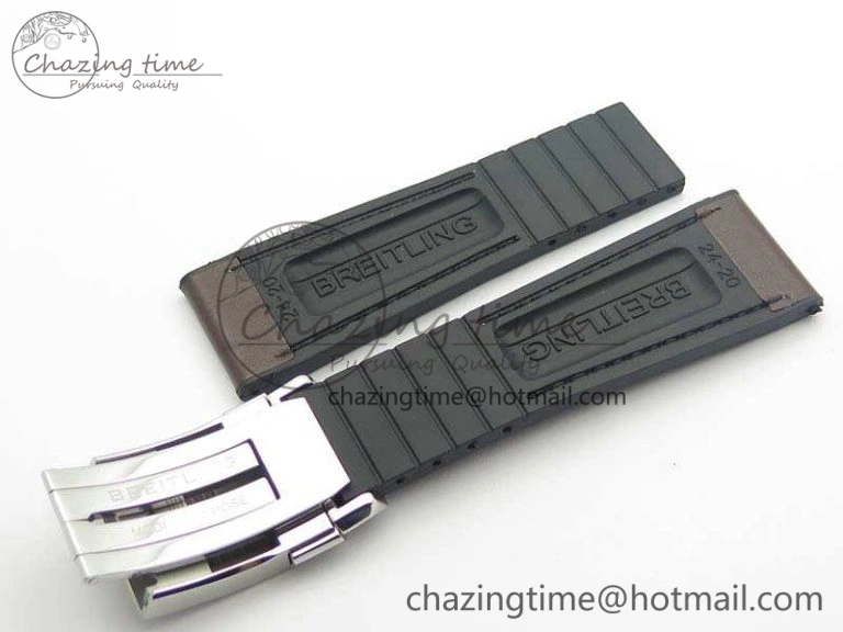 Versatile Breitling Brown Gummy Rubber Strap 24 20 And Genuine Clasp 4138