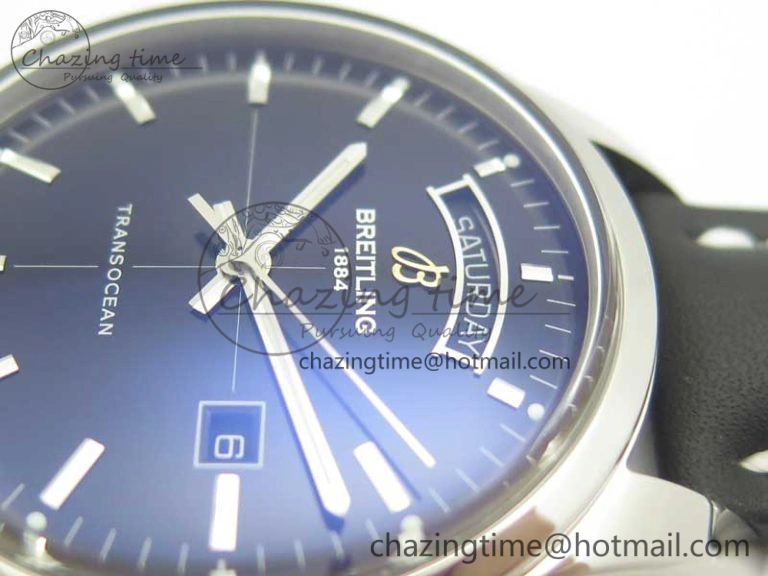 Breitling Transocean Day & Date SS V7F 1:1 Best Edition Black Dial on Black Leather Strap A Upgraded 5624