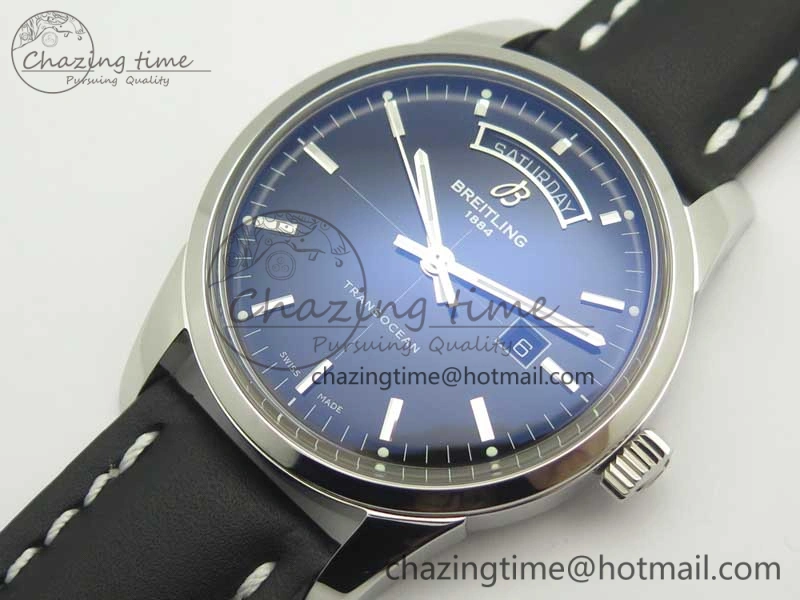 Breitling Transocean Day & Date SS V7F 1:1 Best Edition Black Dial on Black Leather Strap A Upgraded 5624