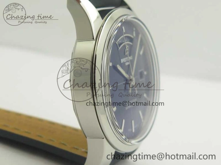 Unique Breitling Transocean Day & Date SS V7F 1:1 Best Edition Blue Dial on Blue Leather Strap A 5623
