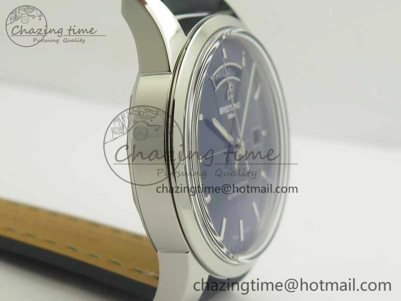 Unique Breitling Transocean Day & Date SS V7F 1:1 Best Edition Blue Dial on Blue Leather Strap A 5623