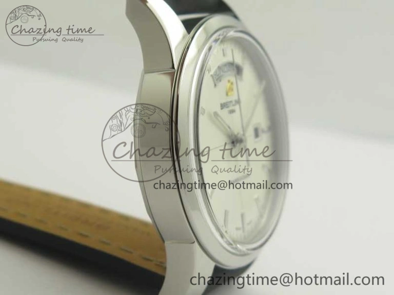 Sustainable Breitling Transocean Day & Date SS V7F 1:1 Best Edition Silver Dial on Black Leather Strap A 5621