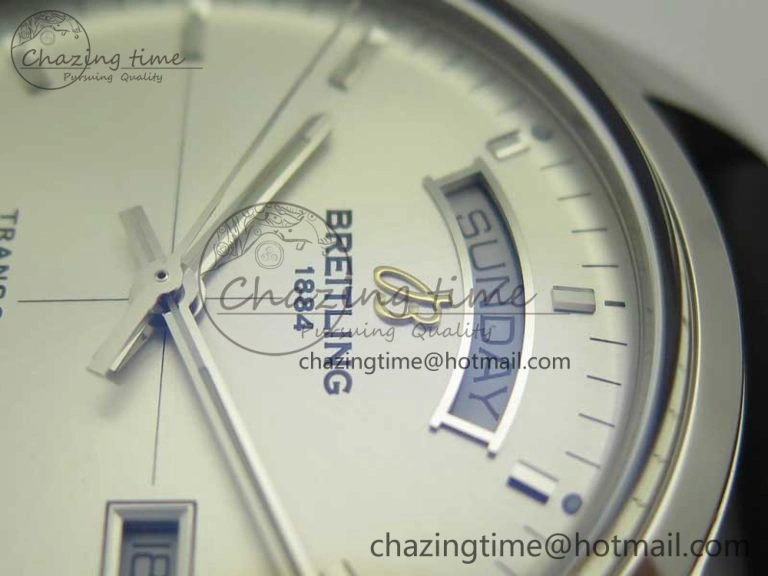 Sustainable Breitling Transocean Day & Date SS V7F 1:1 Best Edition Silver Dial on Black Leather Strap A 5621