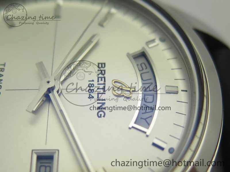 Sustainable Breitling Transocean Day & Date SS V7F 1:1 Best Edition Silver Dial on Black Leather Strap A 5621