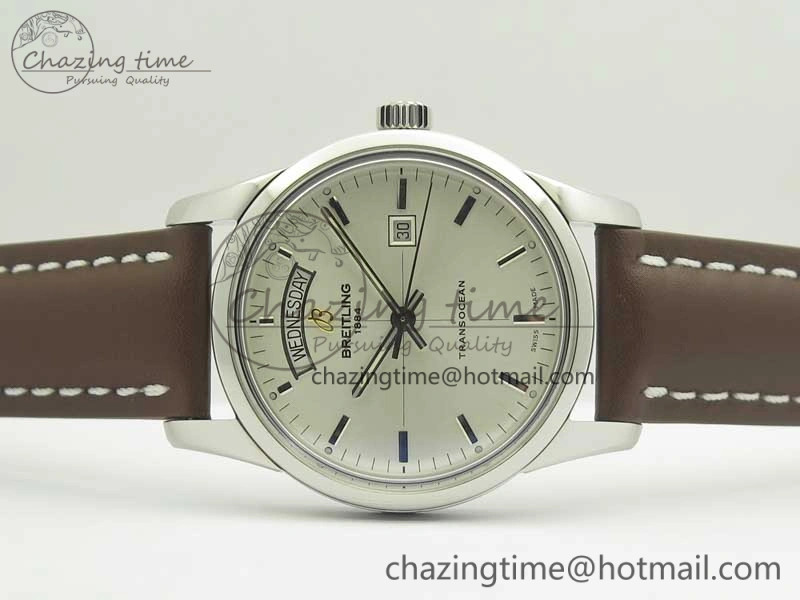 Breitling Transocean Day & Date SS V7F 1:1 Best Edition Silver Dial on Brown Leather Strap A SmartChoice 5622