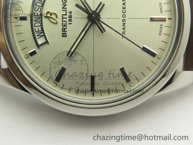 Breitling Transocean Day & Date SS V7F 1:1 Best Edition Silver Dial on Brown Leather Strap A SmartChoice 5622