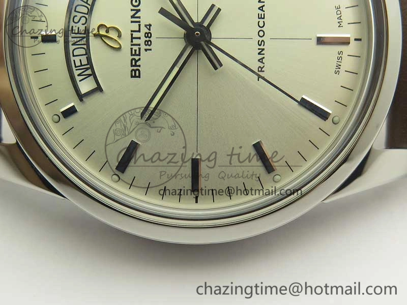Breitling Transocean Day & Date SS V7F 1:1 Best Edition Silver Dial on Brown Leather Strap A SmartChoice 5622