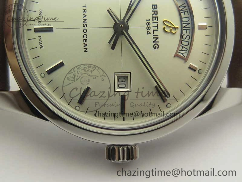 Breitling Transocean Day & Date SS V7F 1:1 Best Edition Silver Dial on Brown Leather Strap A SmartChoice 5622