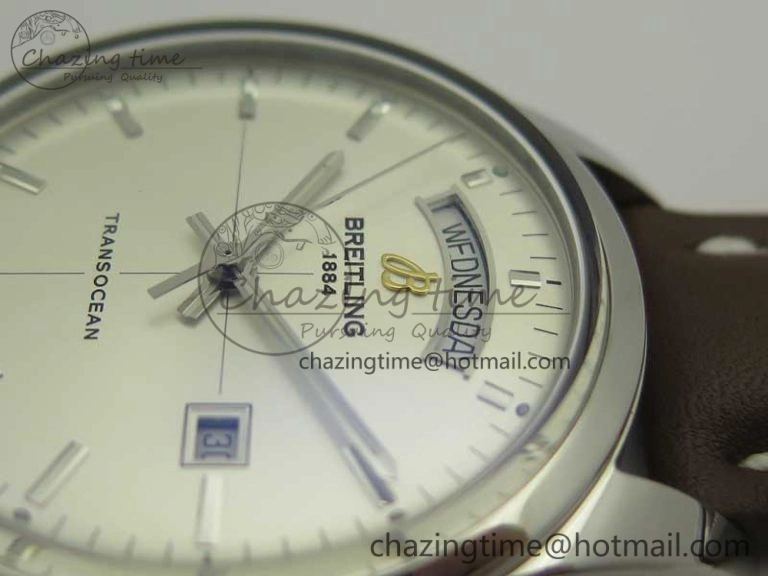 Breitling Transocean Day & Date SS V7F 1:1 Best Edition Silver Dial on Brown Leather Strap A SmartChoice 5622