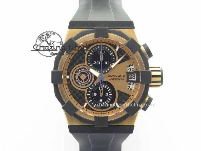 SunProtective C1 Chronograph RG H-Maker Black CF Dial On Black Rubber Strap A 6404