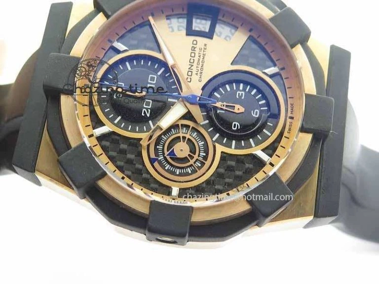SunProtective C1 Chronograph RG H-Maker Black CF Dial On Black Rubber Strap A 6404