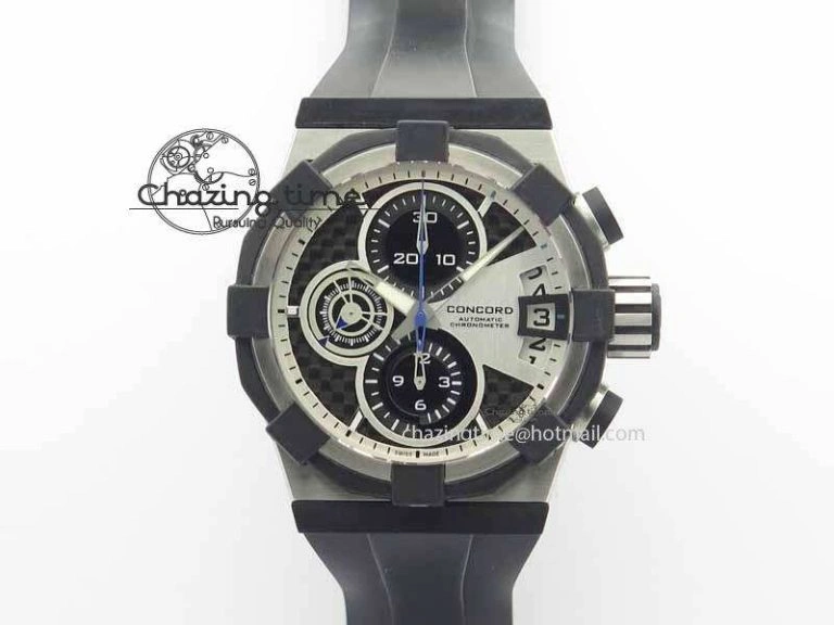 C1 Chronograph SS H-Maker Black CF Dial On Black Rubber Strap A TravelReady 6408